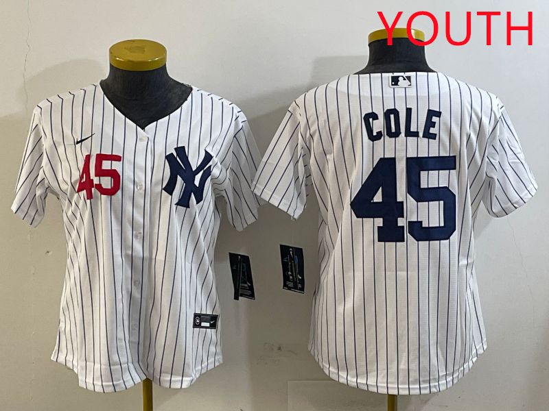 Youth New York Yankees #45 Cole White Stripe Game 2025 Nike MLB Jersey style 6